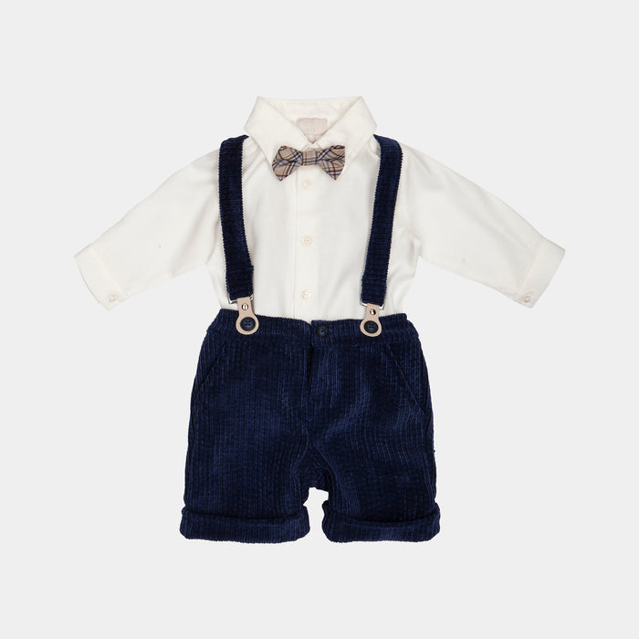 Completo corto 2pz Lalalù camicia + salopette in velluto da neonato