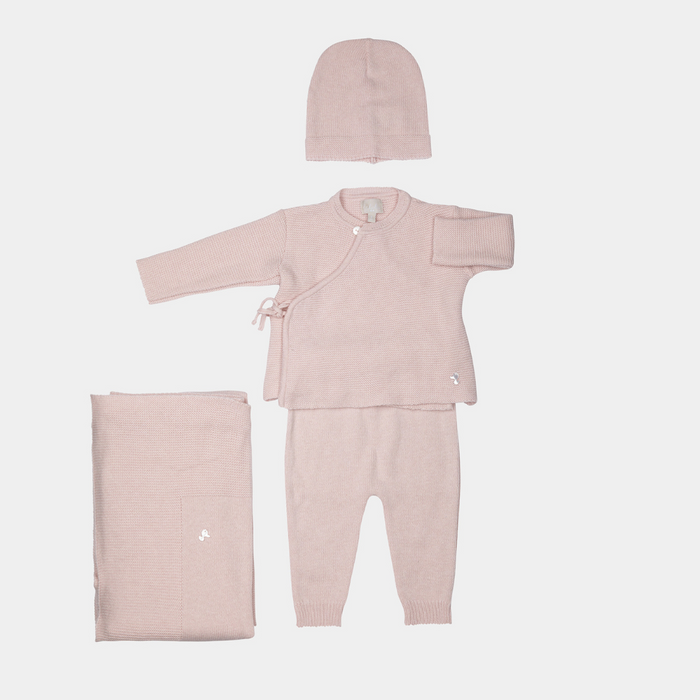 Set nascita in tricot 3 pz completo clinica+cappellino+copertina